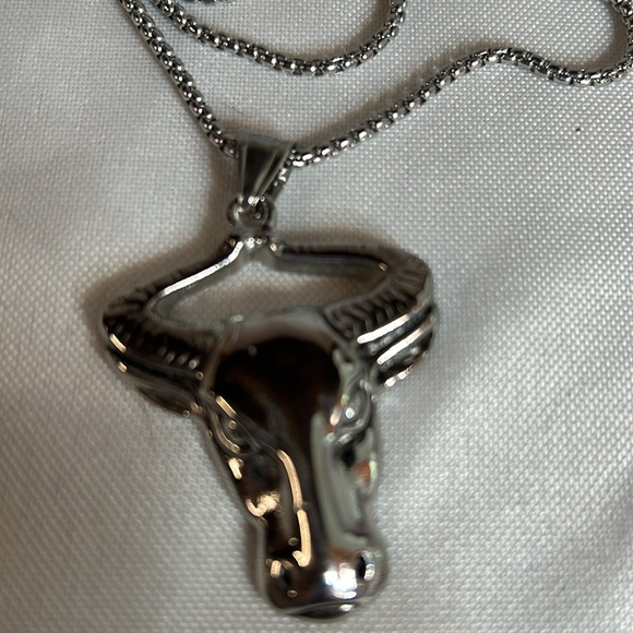Taurus/Bull Head Stainless Steel Unisex Pendant & 24” Box Link Chain. NWT - Picture 4 of 7
